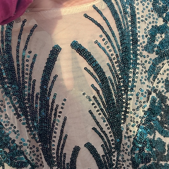 Elegant Sheer Illusion Gown with Teal Sequin Accents - Picture 5 of 11